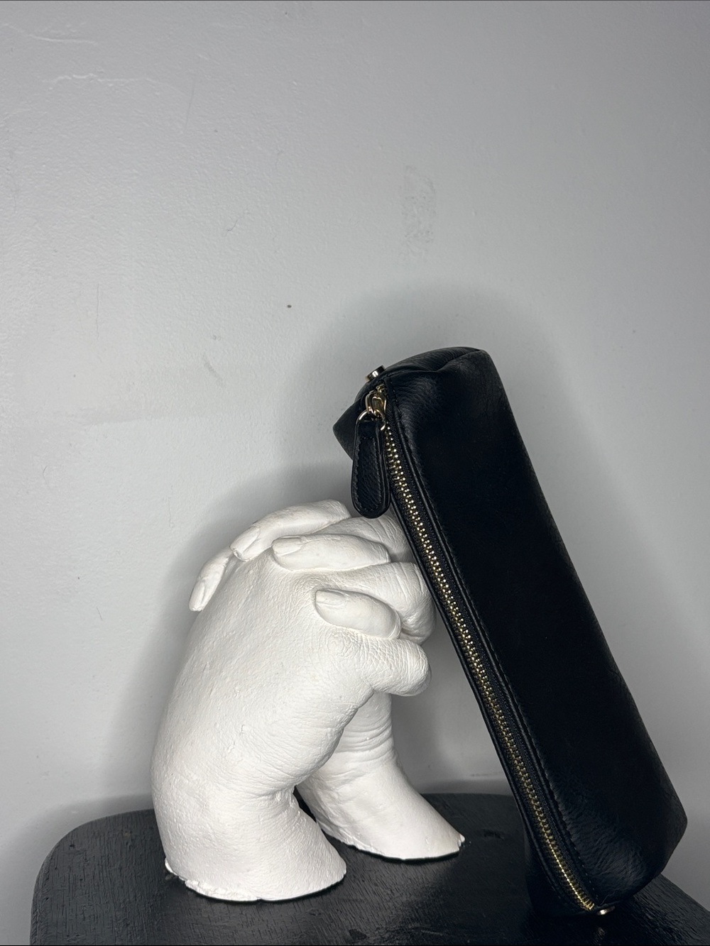 Vintage Neiman Marcus Black Leather Cosmetic Zip Pouch